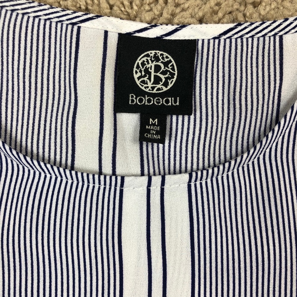 Bobeau blue stripe cold shoulder blouse top - Picture 3 of 4